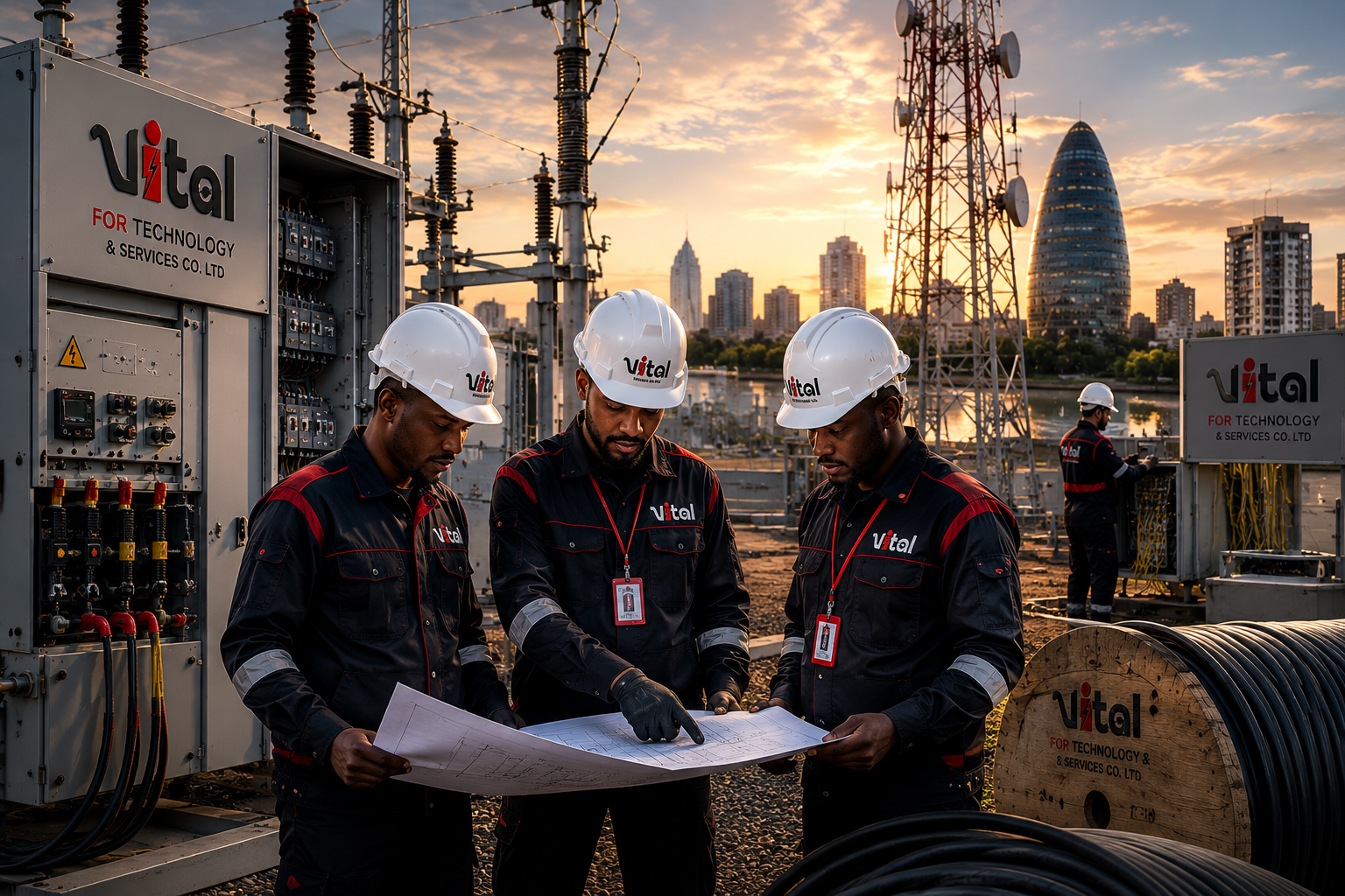 مهندسو فيتال في موقع مشروع كهرباء واتصالات